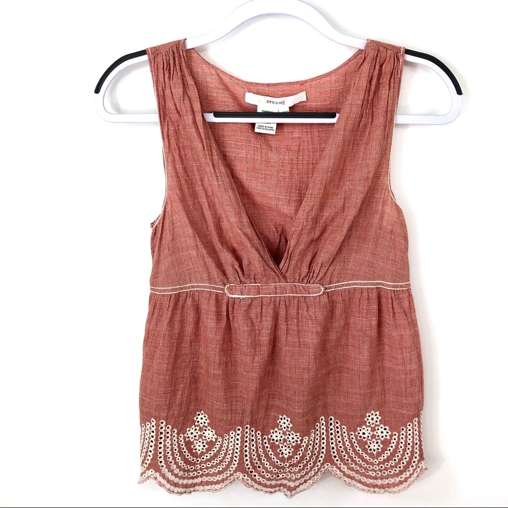 Studio M cotton tank top ivory eyelet detailing